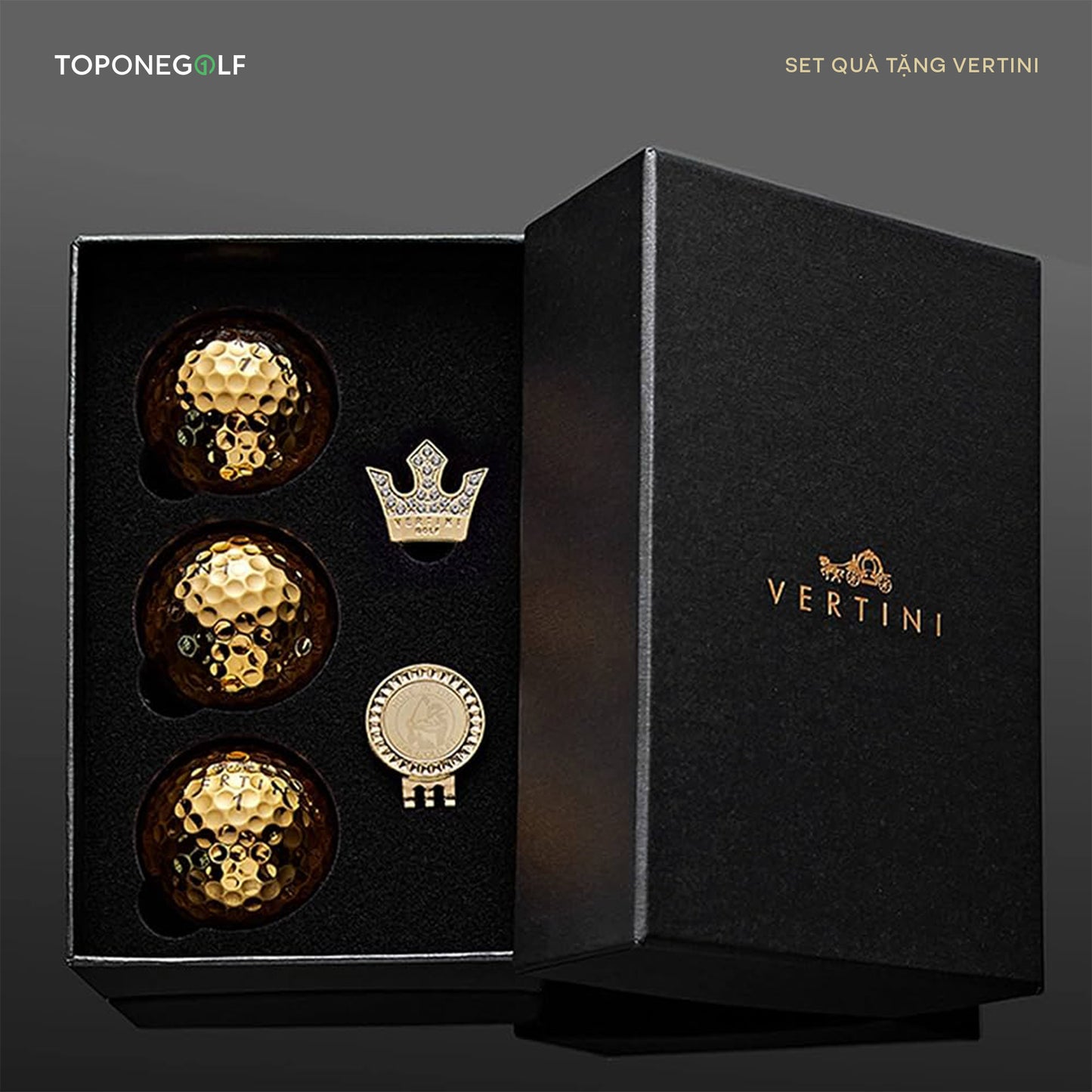 Set quà tặng Vertini: Bóng Golf vàng 24K và ballmarker pha lê SWAROVSKI