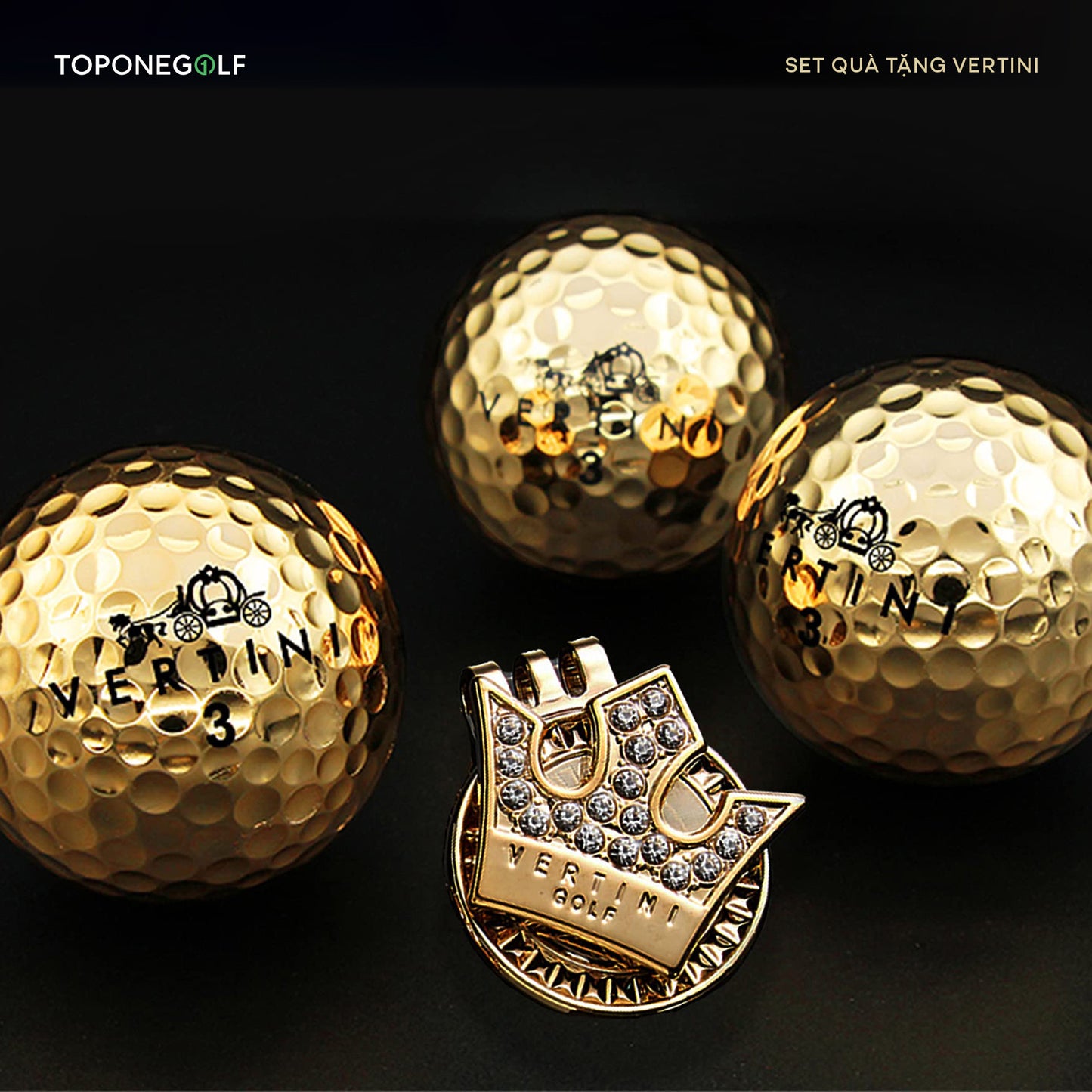 Set quà tặng Vertini: Bóng Golf vàng 24K và ballmarker pha lê SWAROVSKI