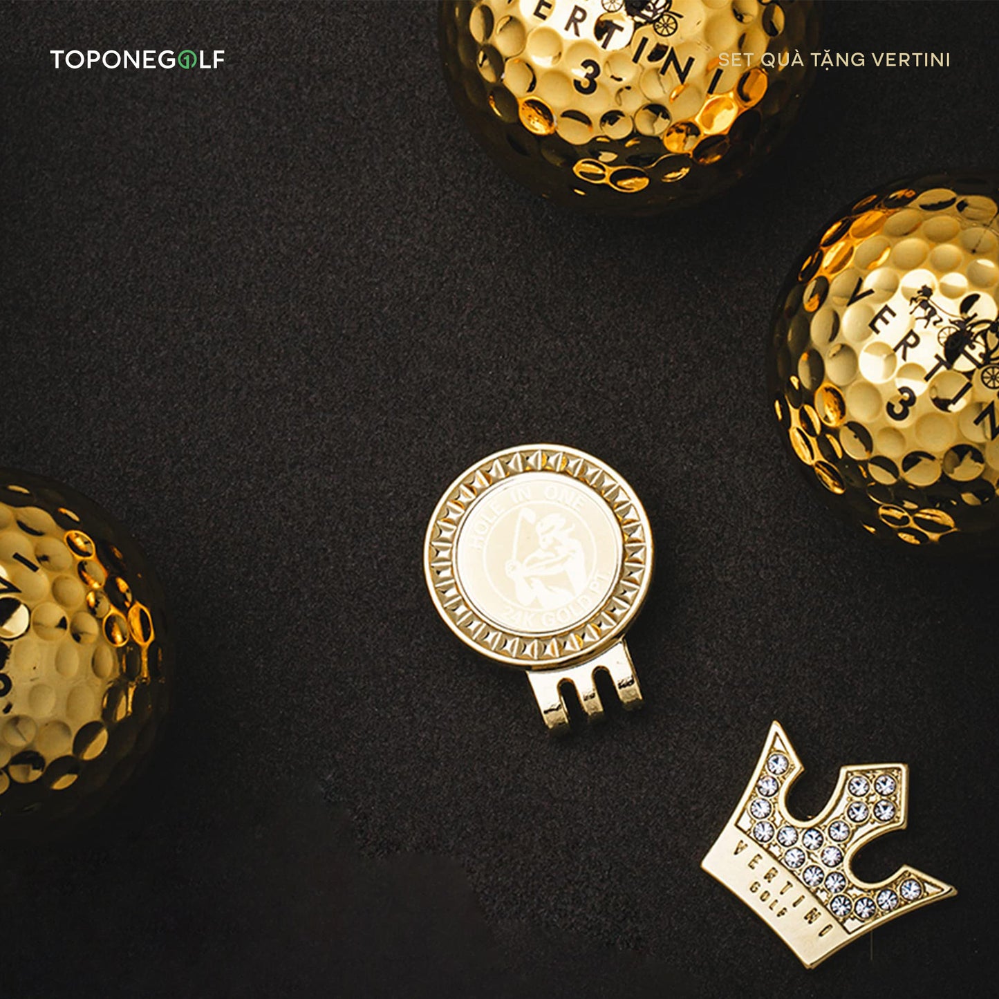 Set quà tặng Vertini: Bóng Golf vàng 24K và ballmarker pha lê SWAROVSKI